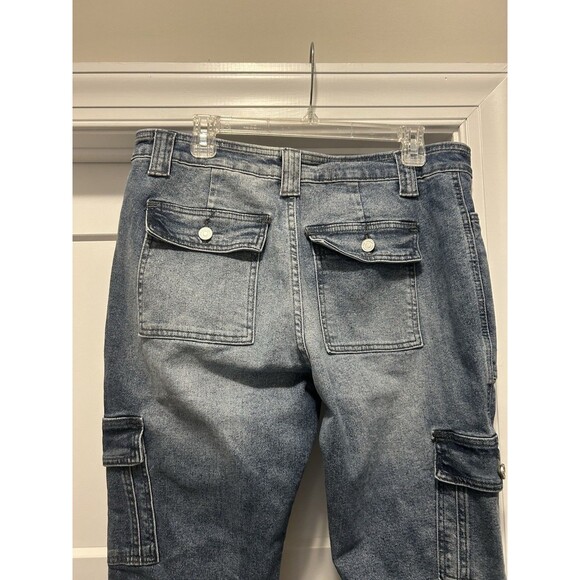 KanCan High Rise Cargo Jeans Women Size 11 / 29 Medium Acid Wash Stretch Comfort - Picture 4 of 5